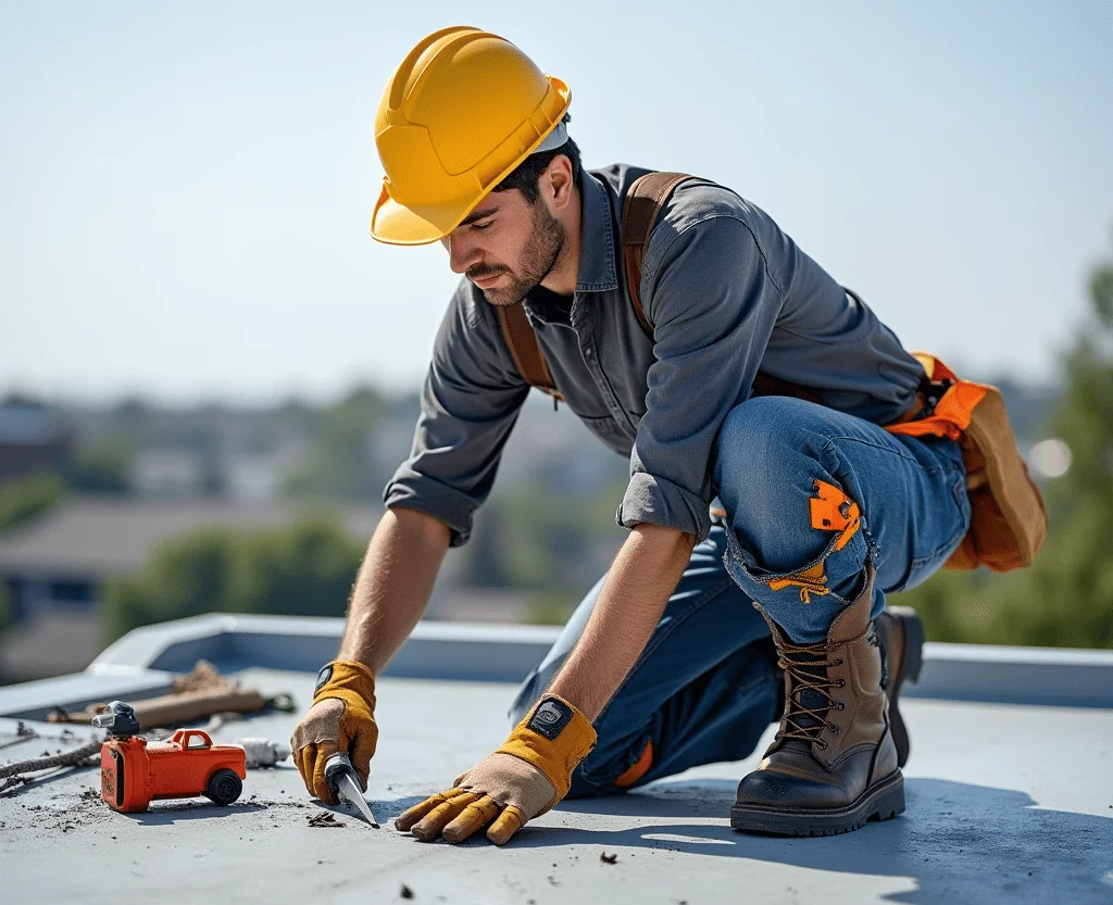 a roofer working on the flat rofh